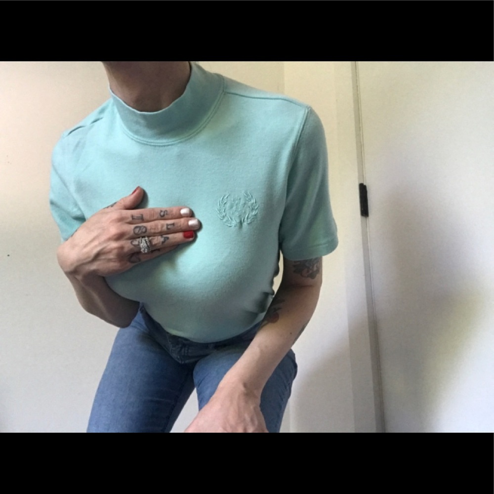 Blair Mock Neck Short Sleeve Blouse Sea foam